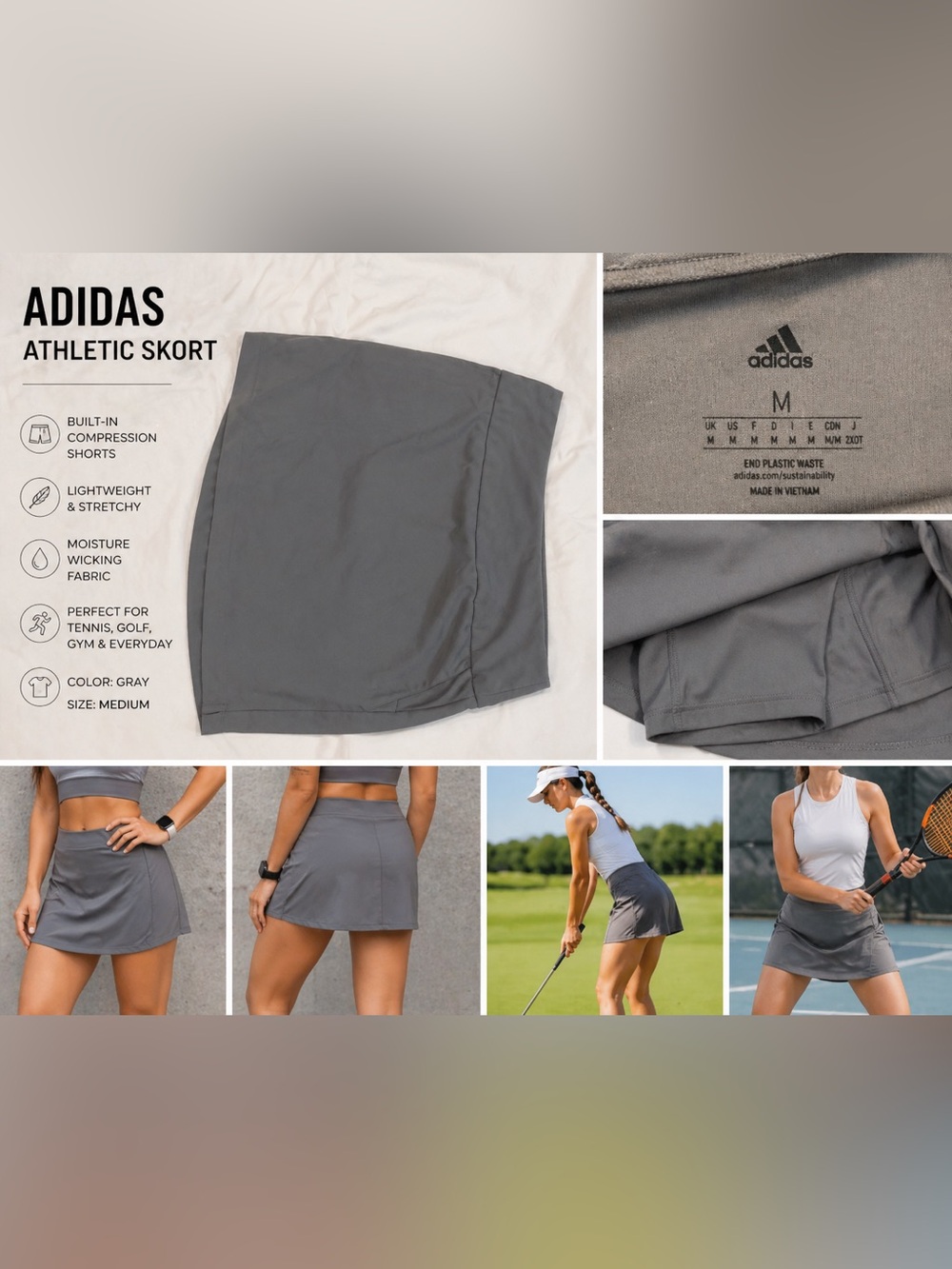 Adidas Athletic Skort – Women’s Medium (Gray)